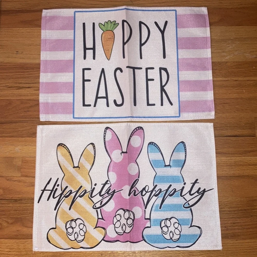 Four Happy Easter Canvas Hunny Bunny Placemats New Without Tags